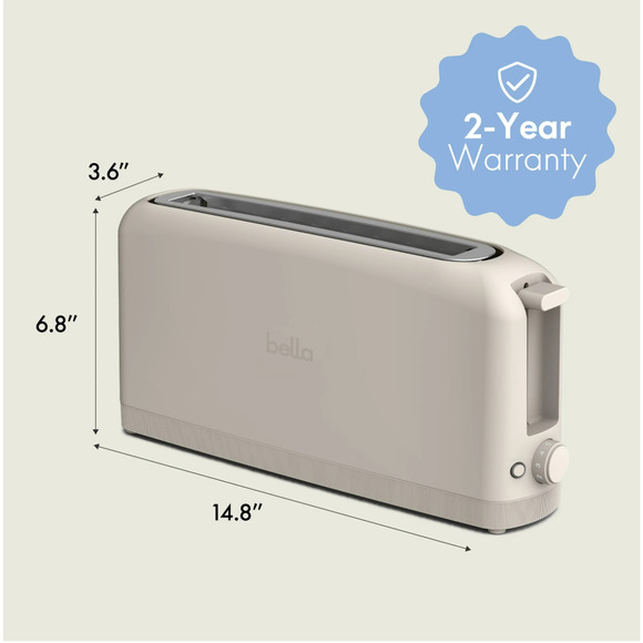Bella 2 Slice Slim Toaster, Fits-Anywhere Kitchenware, 6 Shade Settings Oatmilk - Picture 3 of 6
